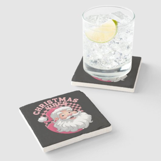  Retro Roze Kerstman Stenen Onderzetter (Zijkant)