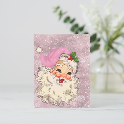 Retro Roze kerstmis Briefkaart (Staand voorkant)