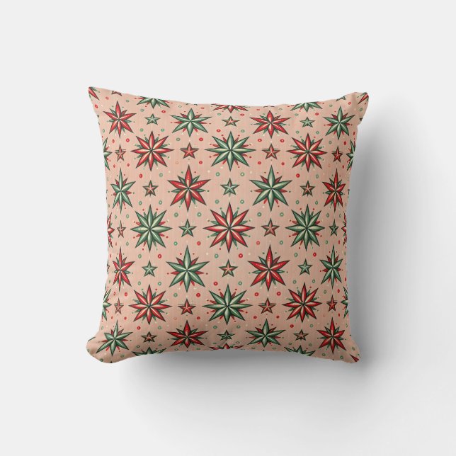 retro roze kerststerren kussen (Voorkant)