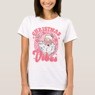 Retro  Roze Kerstvibes Feestelijk T-shirt
