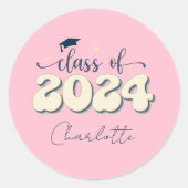 Retro roze klasse van 2024 Afstuderen Ronde Sticker (Voorkant)
