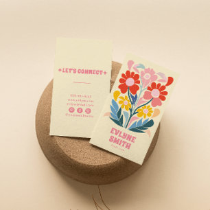 Retro Roze Kleurrijke Groovy Bloemen Boho Girly Bo Visitekaartje