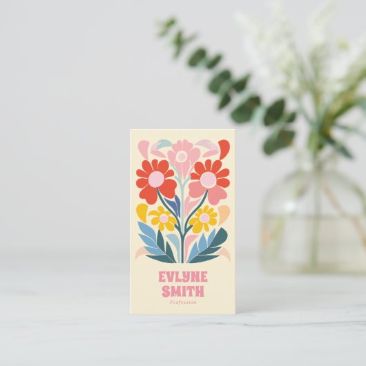 Retro Roze Kleurrijke Groovy Bloemen Boho Girly Bo Visitekaartje (Staand voorkant)