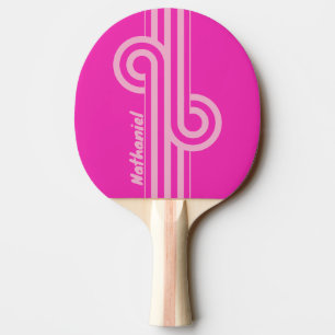 Retro Roze Lucht Dubbele Streep Lus met Naam Tafeltennisbatje