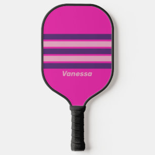 Retro Roze Lucht Over Strepen met Naam Pickleball Paddle