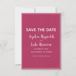 Retro Roze Magenta Pinstripe Save the Date Kaart