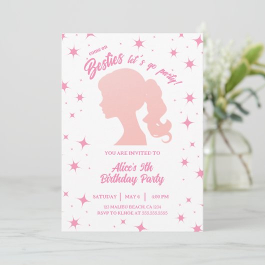 Retro Roze Malibu Stars Verjaardagsfeestje Kaart (Staand voorkant)