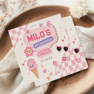 Retro Roze Meisje Verjaardag Servet