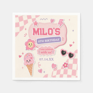 Retro Roze Meisje Verjaardag Servet