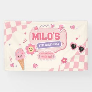Retro Roze Meisje Verjaardag Spandoek