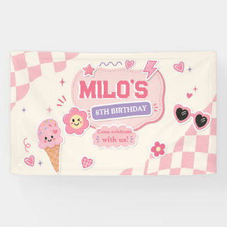 Retro Roze Meisje Verjaardag Spandoek