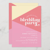 Retro Roze | Modern Girly Any Age verjaardagsfeest Kaart (Voorkant / Achterkant)