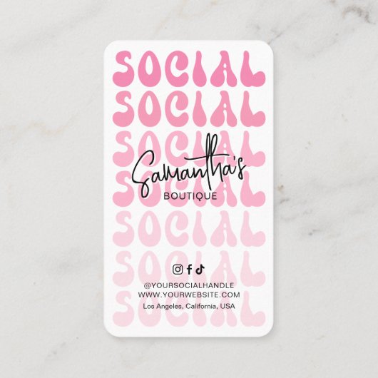 Retro Roze Moderne Logo Social Media QR Code Visitekaartje (Achterkant)