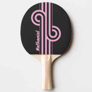 Retro Roze Nacht Streep Lus met Naam Tafeltennisbatje