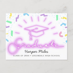 Retro roze neon afstuderen pet 1980 briefkaart