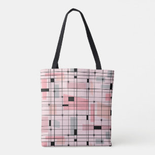 Retro Roze Net en Starbursts Canvas tas