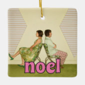 Retro Roze Noel Bericht Aangepaste foto Keramisch Ornament (Voorkant)