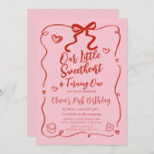 Retro Roze Onze Kleine Liefje Rood 1e Verjaardag Kaart (Voorkant / Achterkant)