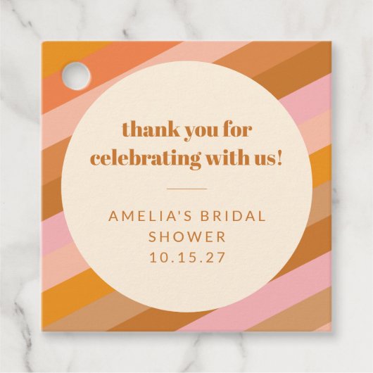 Retro Roze Oranje Aangepaste Trouwfeest Dank Je Bedankjes Labels (Voorkant)