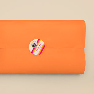 Retro Roze Oranje Gele Trouw Dank Je Ronde Sticker