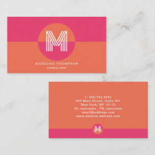 Retro Roze Oranje Geometrisch Modern Monogram Visitekaartje
