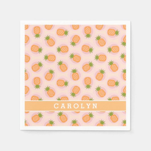 Retro roze oranje monogram van ananaspatronen servet (Voorkant)