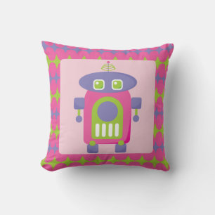 Retro Roze, Paarse en Groene Robot met Sterren Kussen