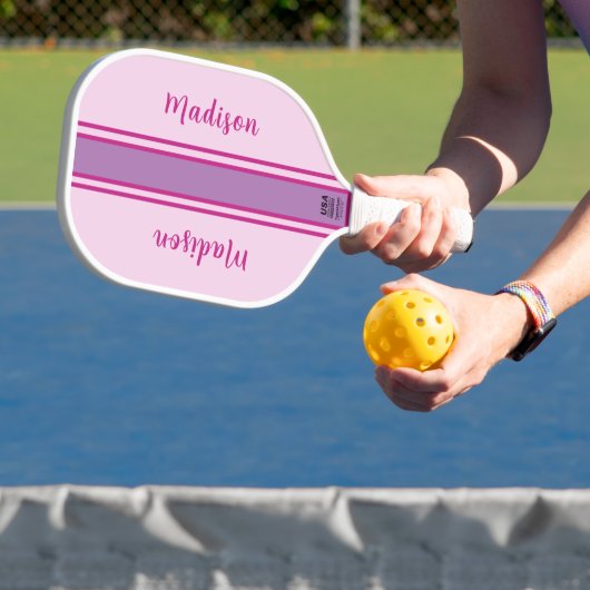 Retro Roze, Paarse & Fuchia Gestreept Pickleball Paddle (Insitu)