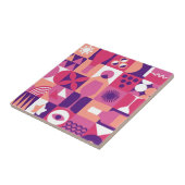Retro Roze Paarse Wijn Bauhaus Patroon Tegeltje (Zijkant)