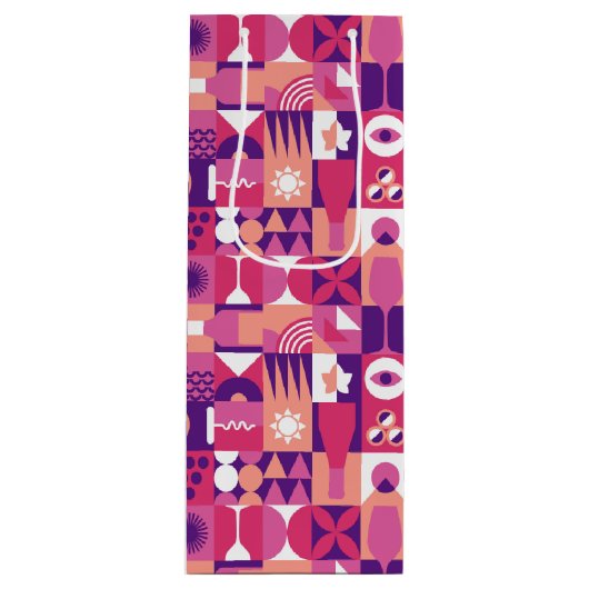 Retro Roze Paarse Wijn Bauhaus Patroon Wijn Cadeautas (Voorkant)