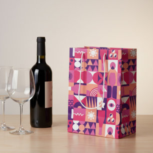 Retro roze paarse wijnpatroon medium cadeauzakje