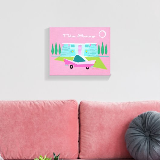 Retro Roze Palm Springs Stretted Canvas Print (Insitu (Woonkamer))