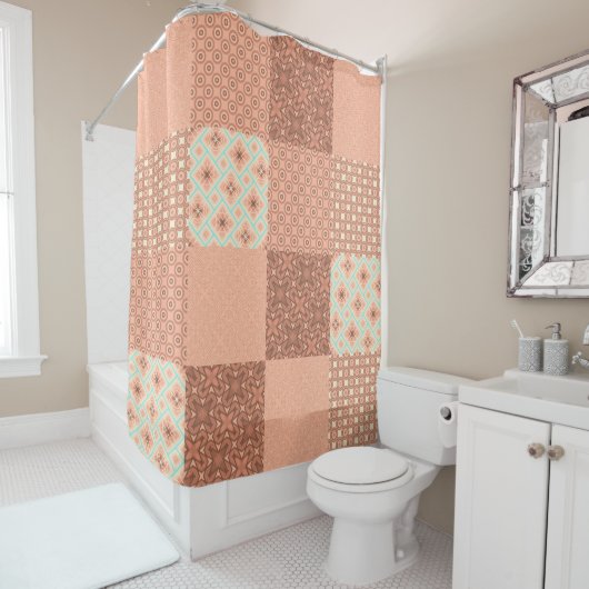 Retro Roze Patchwork Douchegordijn (In situ)