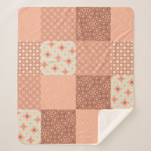 Retro Roze Patchwork Sherpa Deken (Voorkant)