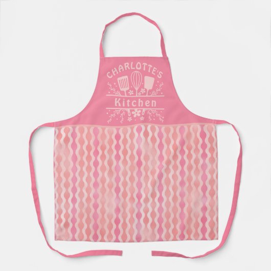 Retro Roze Patroon Gepersonaliseerde Naam Vrouwen Schort (Voorkant)
