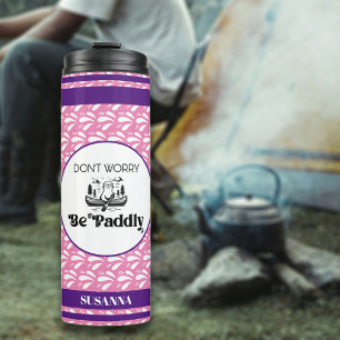 Retro roze patroon strepen kano otter aangepaste n thermosbeker