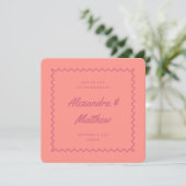 Retro  Roze Peach Wavy Lijst Wedding Save The Date (Staand voorkant)