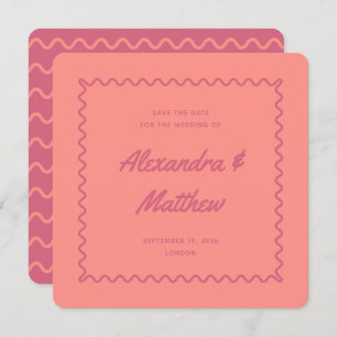 Retro  Roze Peach Wavy Lijst Wedding Save The Date