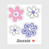 Retro Roze Periwinkle Lavendel Witte Bloemen Sticker (Vel)
