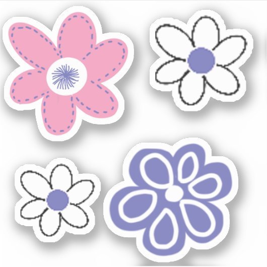 Retro Roze Periwinkle Lavendel Witte Bloemen Sticker (Voorkant)