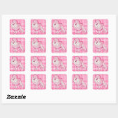 Retro roze poedel Gingham Stickers (Vel)