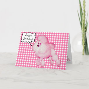 Retro Roze Poedel Gingham Verjaardag Wenskaart Kaart