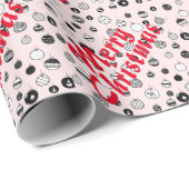 Retro Roze Prettig Kerstfeest Cadeaupapier (Rol Hoek)