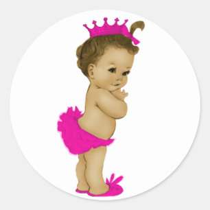 Retro Roze Prinses Baby Borrelstickers Ronde Sticker