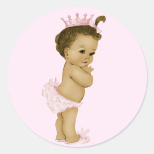 Retro Roze Prinses Baby Borrelstickers Ronde Sticker
