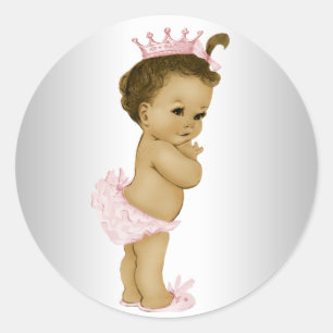 Retro Roze Prinses Babyfeest Stickers