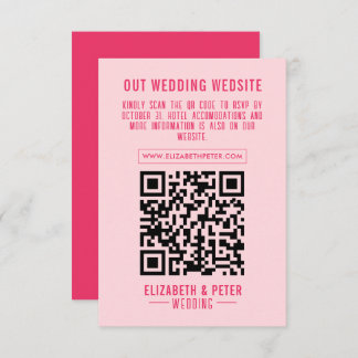 Retro Roze QR Code Bruiloft Website RSVP Kaartje