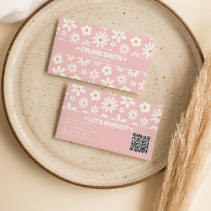 Retro Roze QR Code Groovy Bloem Boho Meisjesachtig Visitekaartje