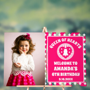 Retro roze Queen of Hearts Verjaardagsfoto Welkom Acryl Bord