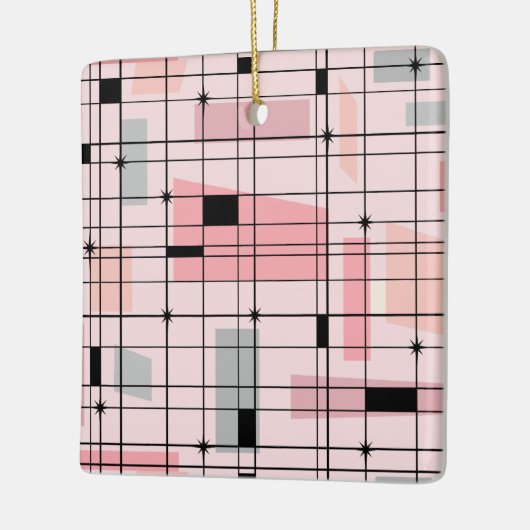 Retro Roze raster en kerstversiering Keramisch Ornament (Links)